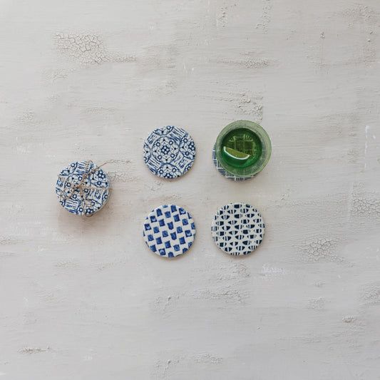 Stoneware Coasters with Tile Pattern, Set of 4