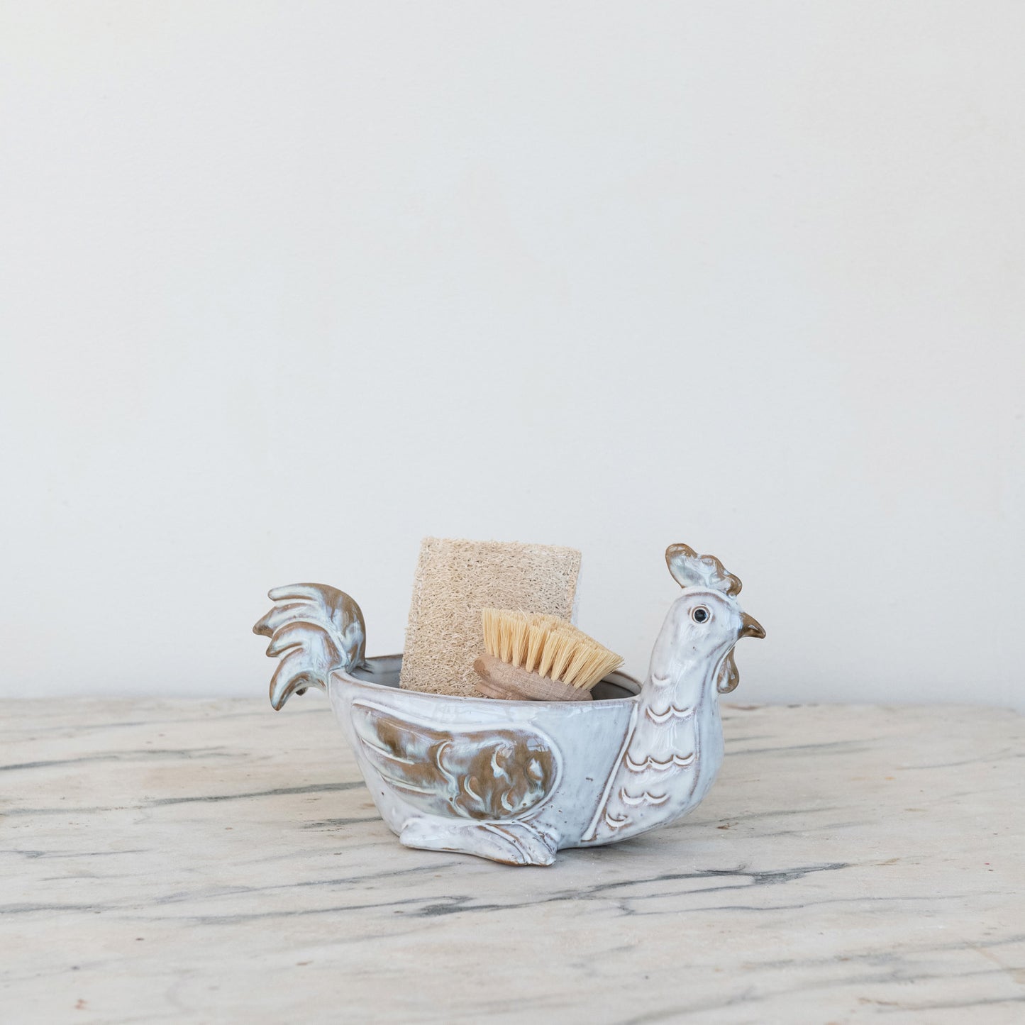 Stoneware Chicken Shaped Sponge Holder/Soap Dish