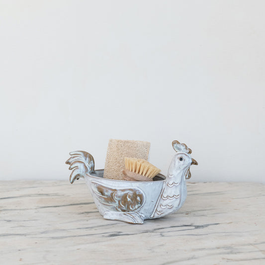 Stoneware Chicken Shaped Sponge Holder/Soap Dish