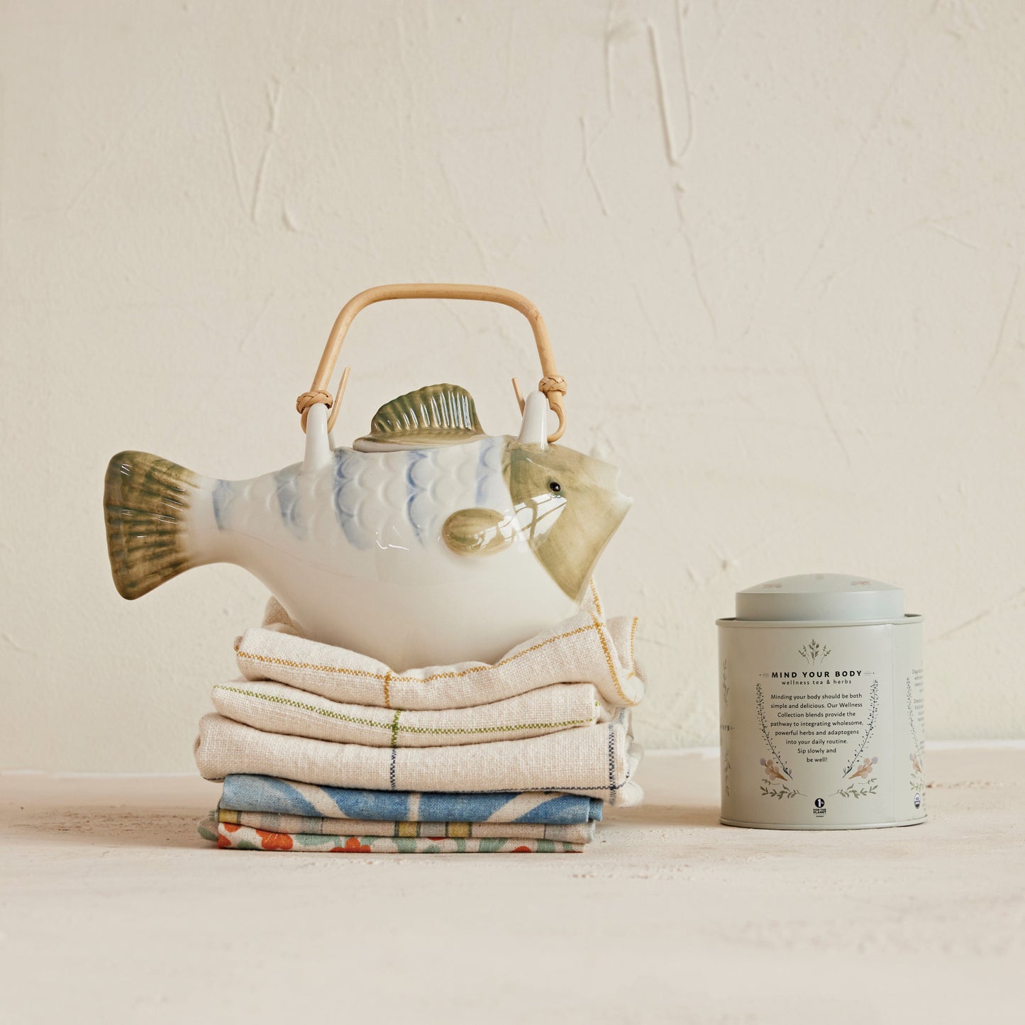 Hand-Painted Teapot with Strainer & Handle