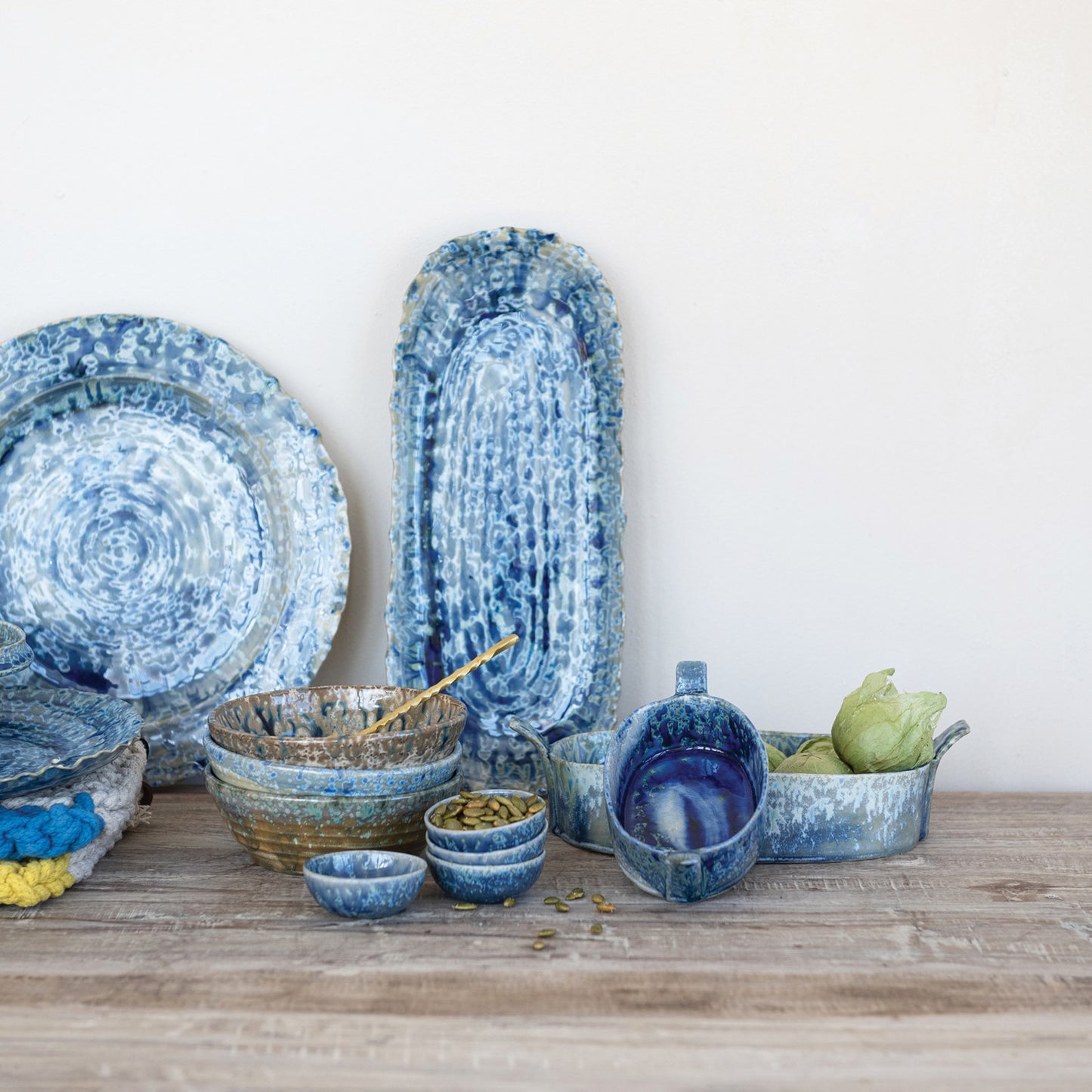 Stoneware Platter, Reactive Crackle Glaze