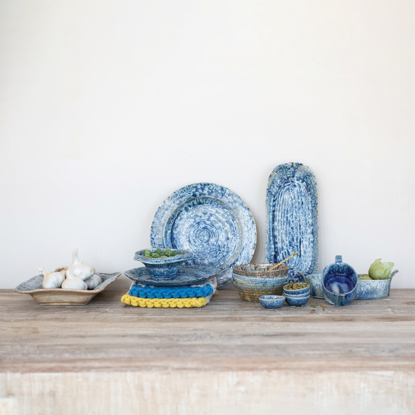 Stoneware Platter, Reactive Crackle Glaze