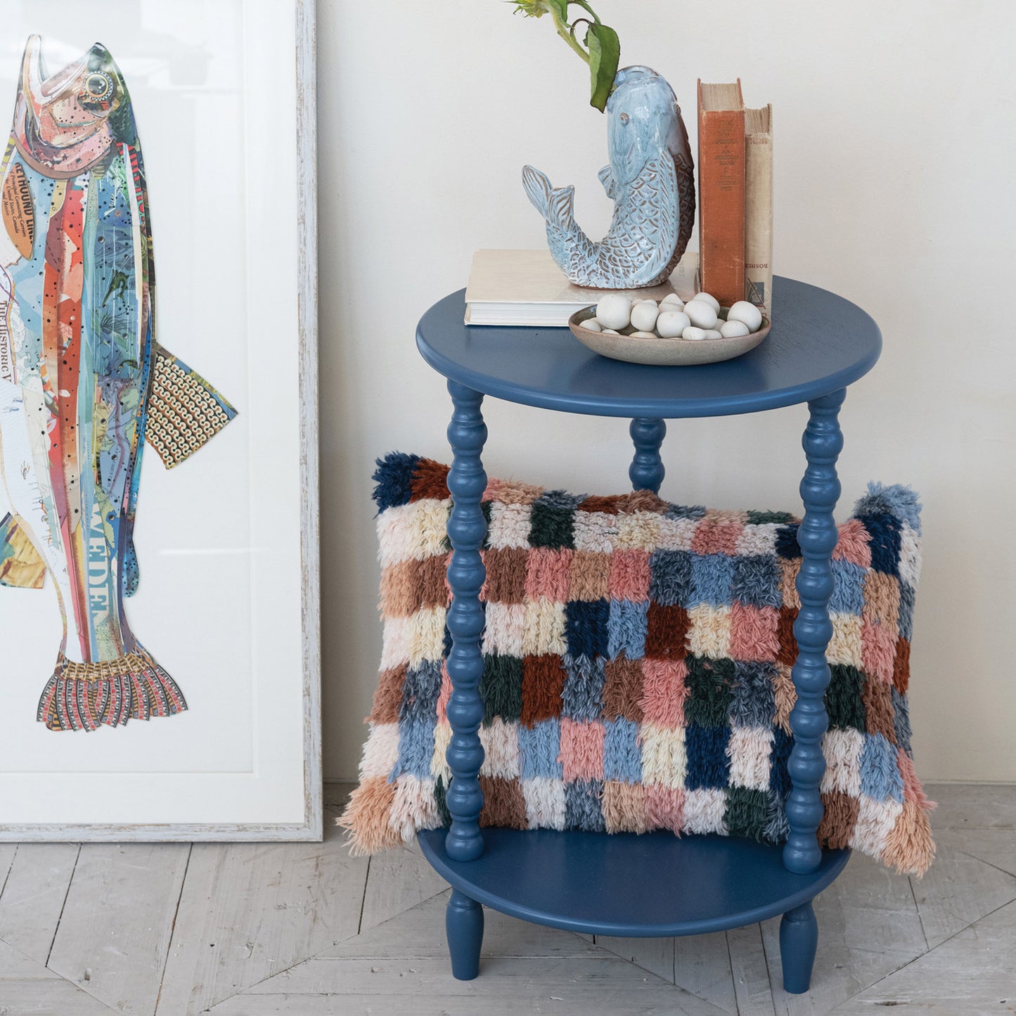 Framed Shadow Box Wall Décor with Paper Collage Fish
