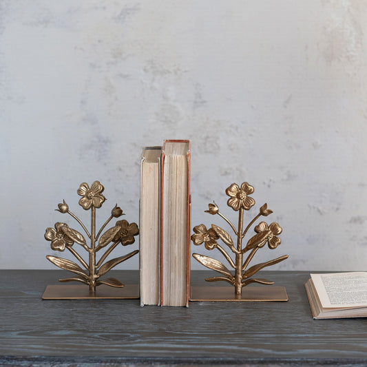 Cast Iron Flower Shaped Bookends, Set of 2