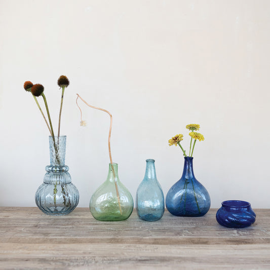 Blue Embossed Glass Vase