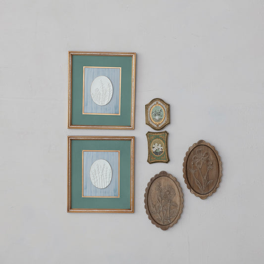 Wood Framed Wall Décor w/ Embossed Resin Botanicals