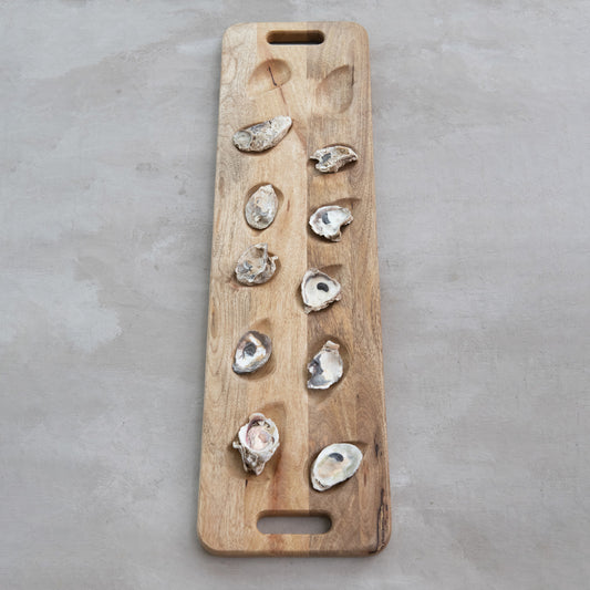 Mango Wood Oyster Serving Board w/ Handles, Natural (Holds 12 Oysters)