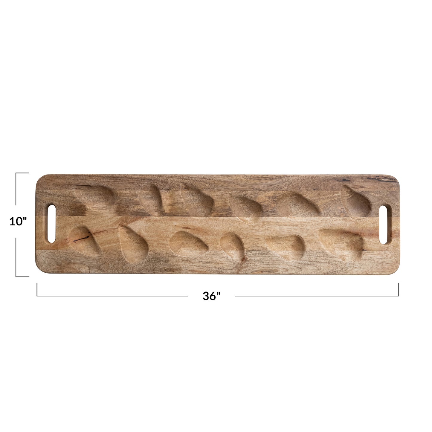 Mango Wood Oyster Serving Board w/ Handles, Natural (Holds 12 Oysters)