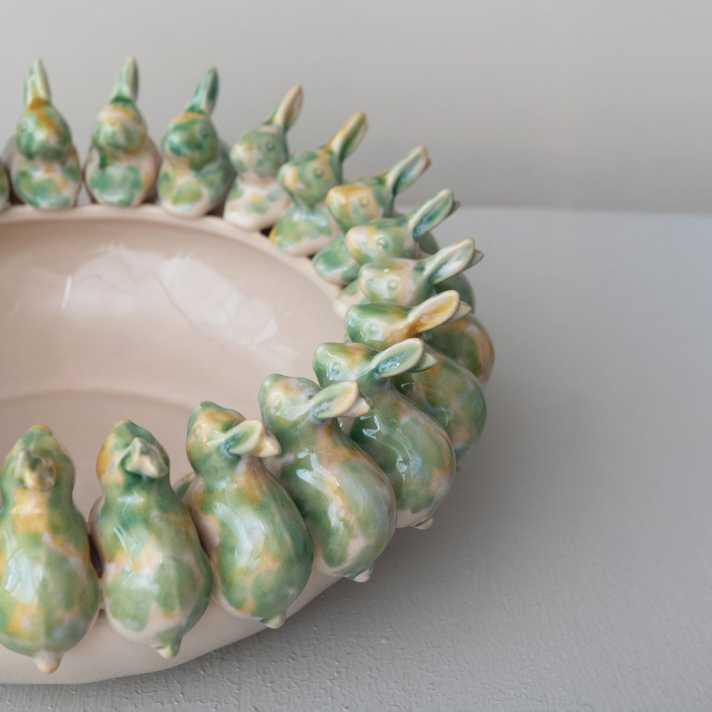 Decorative Stoneware Bowl w/ 3D Rabbits