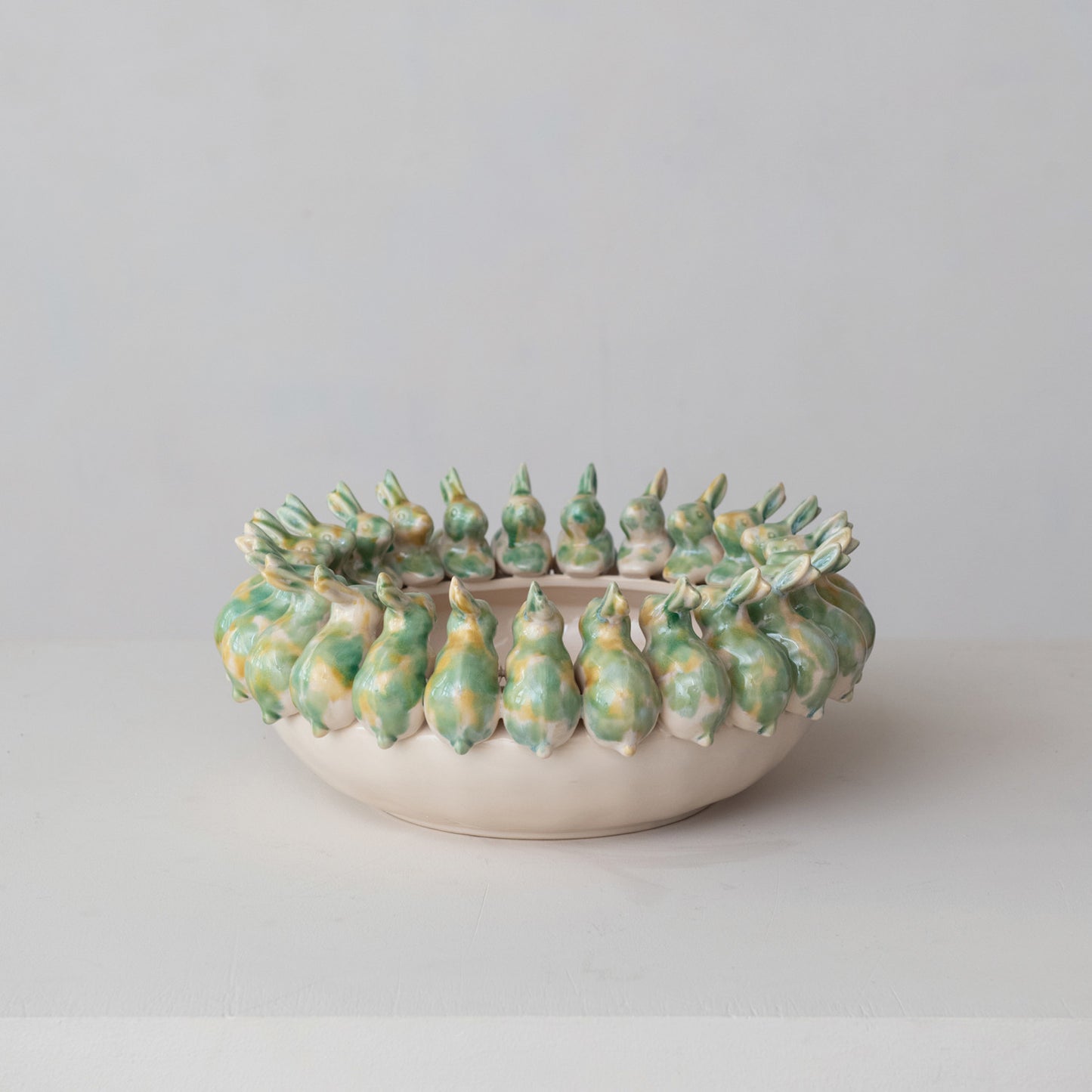 Decorative Stoneware Bowl w/ 3D Rabbits