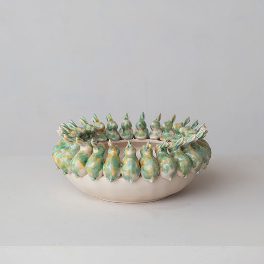Decorative Stoneware Bowl w/ 3D Rabbits