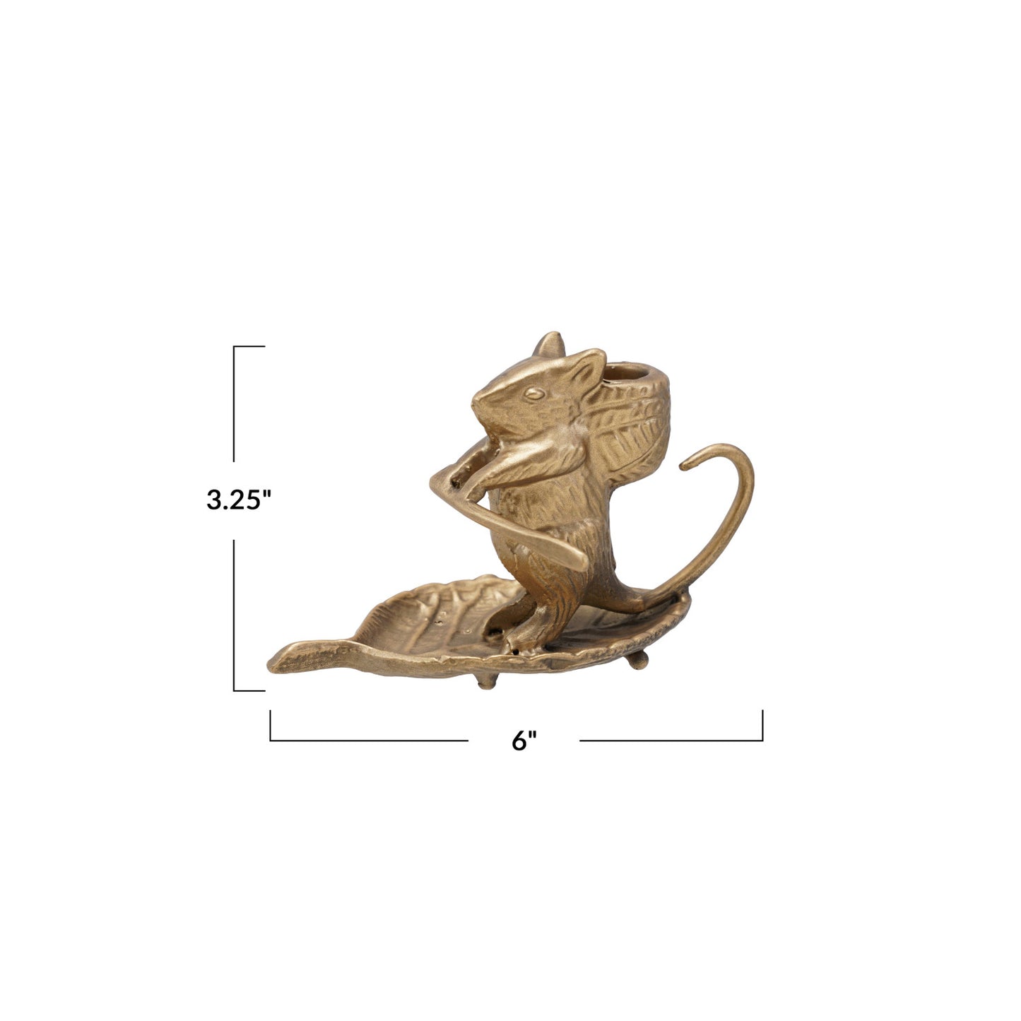 Cast Metal Taper Holder with Mouse on Leaf