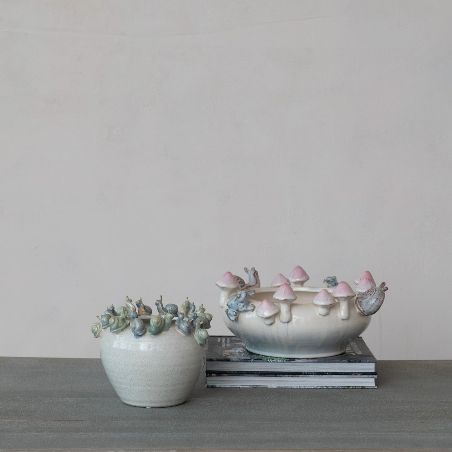 Stoneware Planter with 3D Snails on Rim