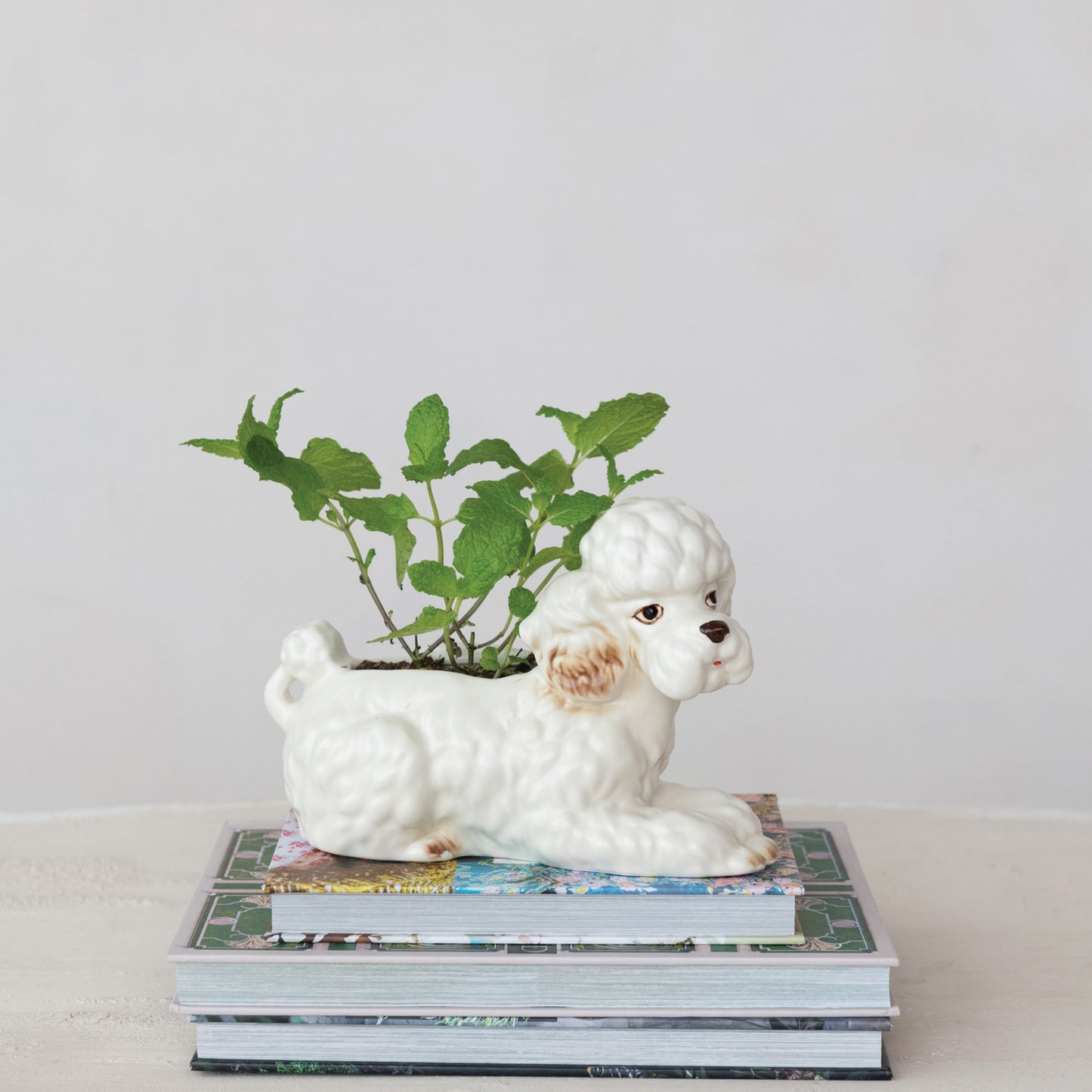 Hand-Painted Stoneware Vintage Reproduction Poodle Shaped Planter
