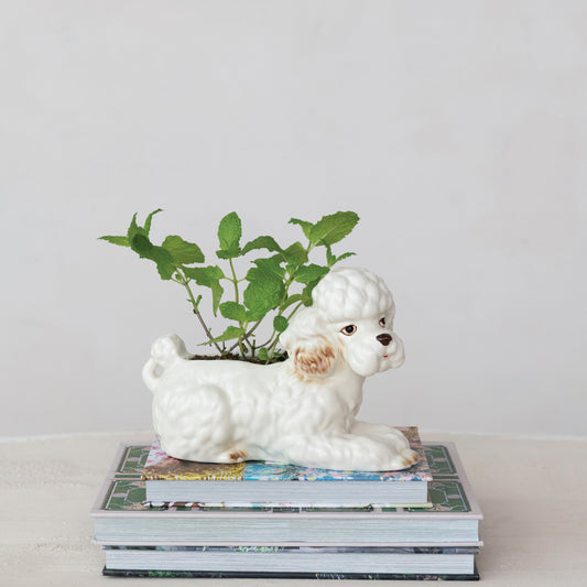 Hand-Painted Stoneware Vintage Reproduction Poodle Shaped Planter