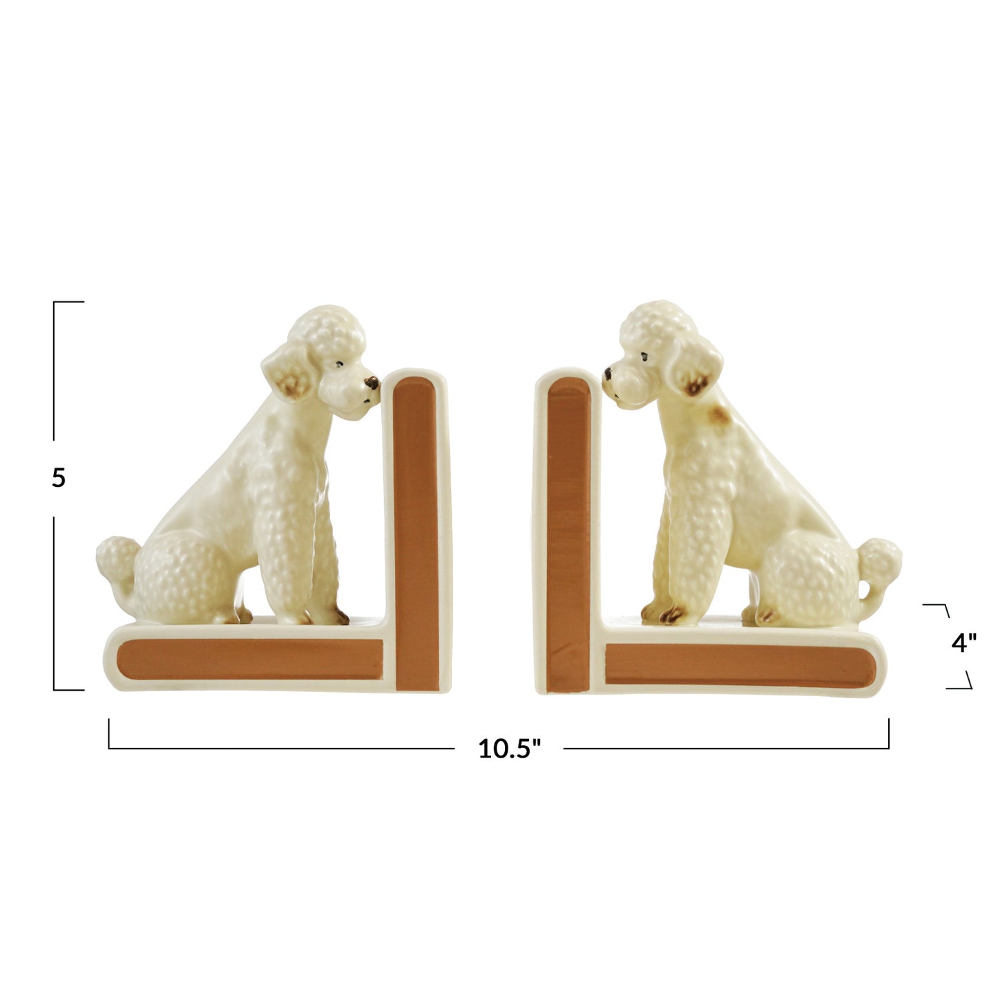 Hand-Painted Stoneware Vintage Reproduction Poodle Shaped Bookends, Set of 2