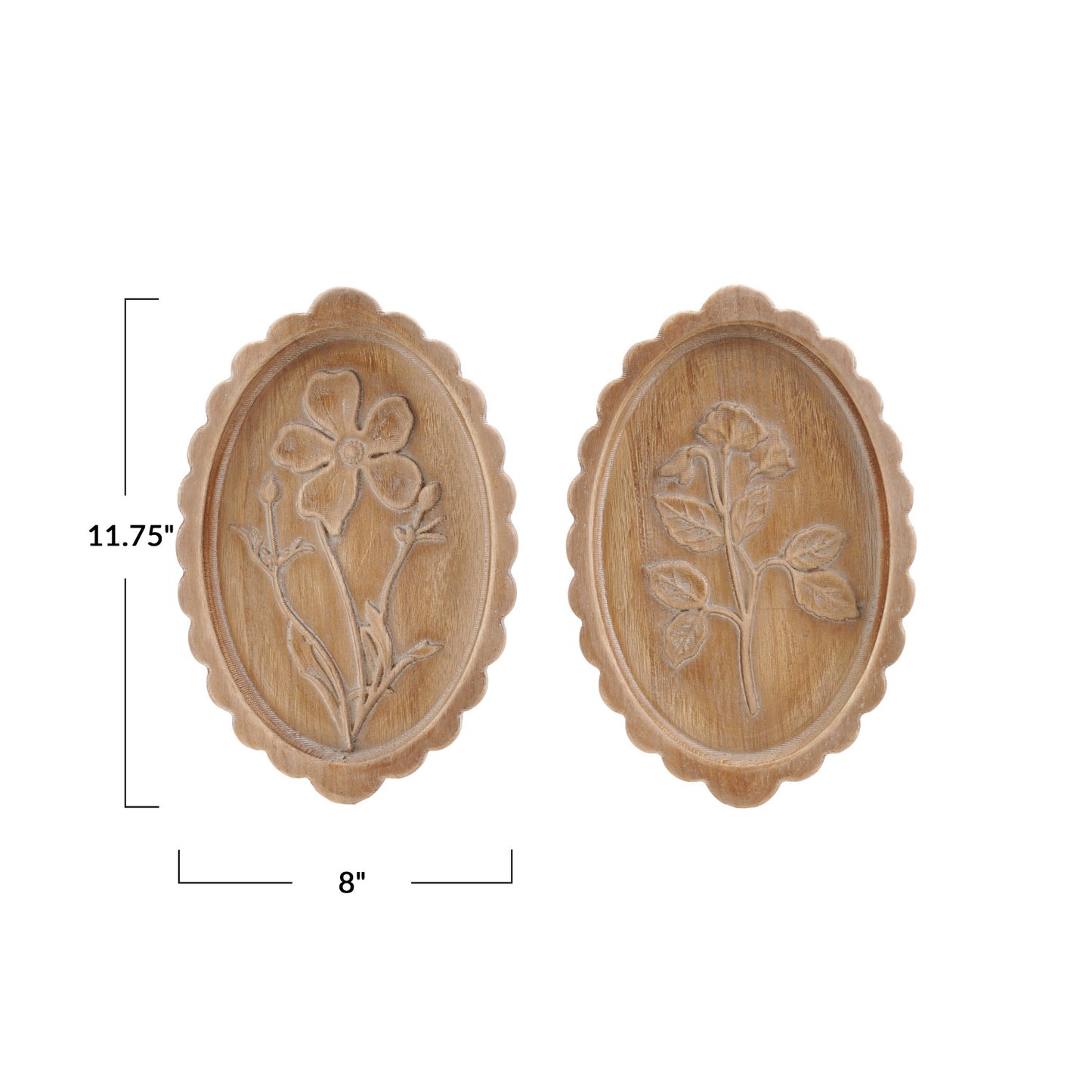 Wood Scalloped Wall Décor with Laser Etched Botanicals