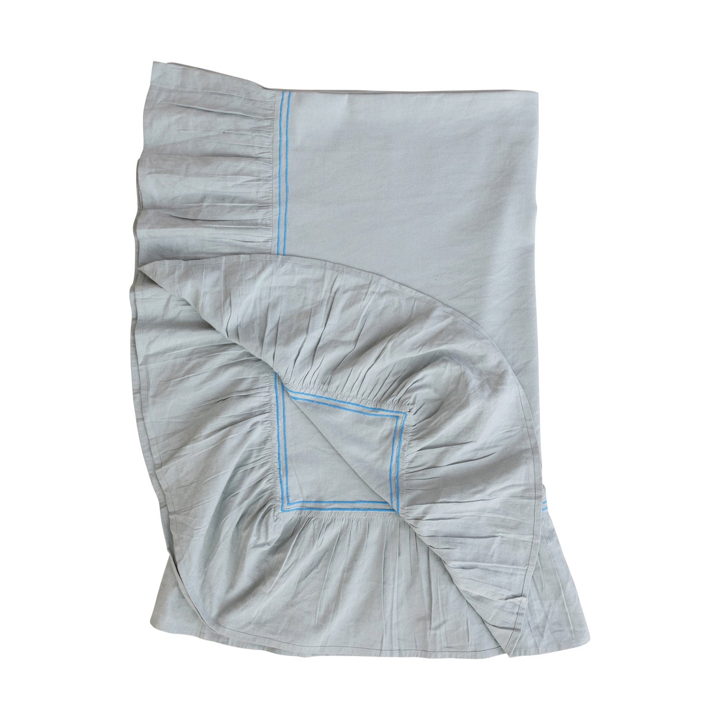 Cotton & Linen Tablecloth w/ Embroidered Trim & Ruffled Edge