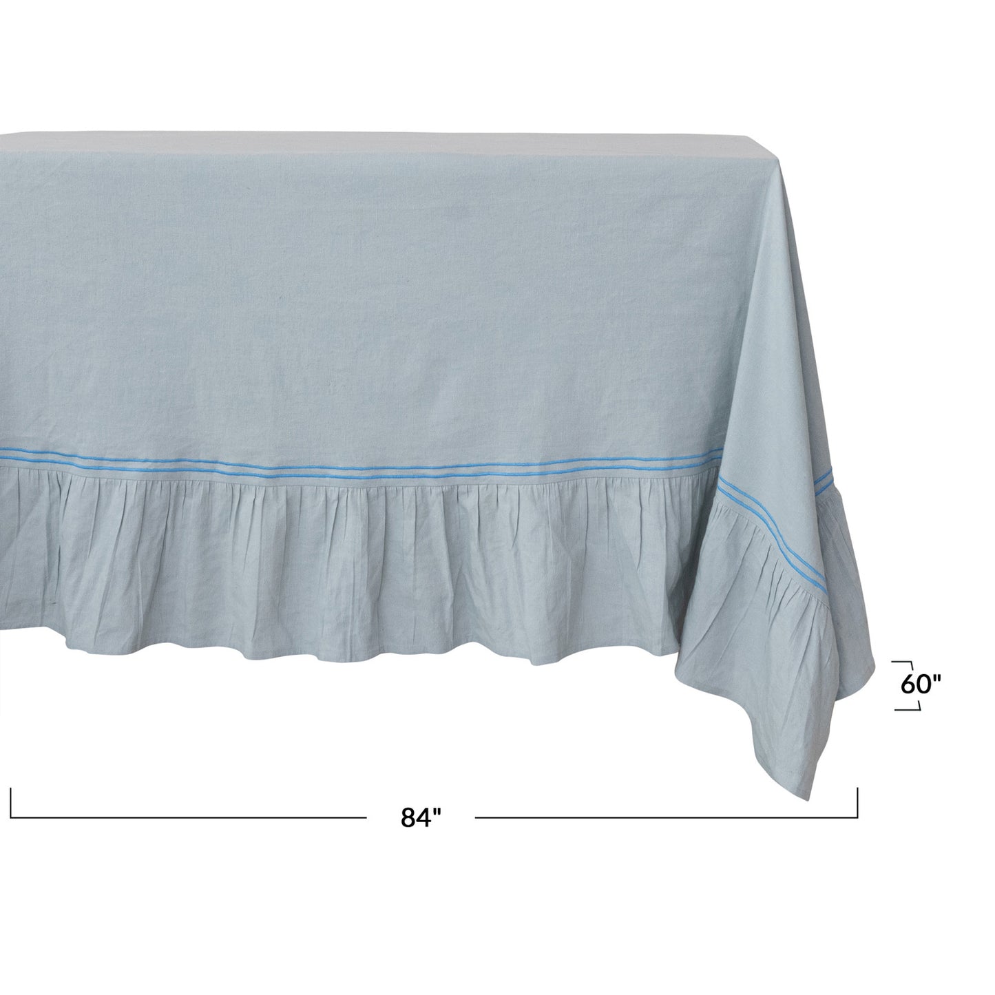Cotton & Linen Tablecloth w/ Embroidered Trim & Ruffled Edge