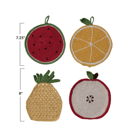 Cotton Crocheted Fruit Shaped Pot Holder, 4 Styles