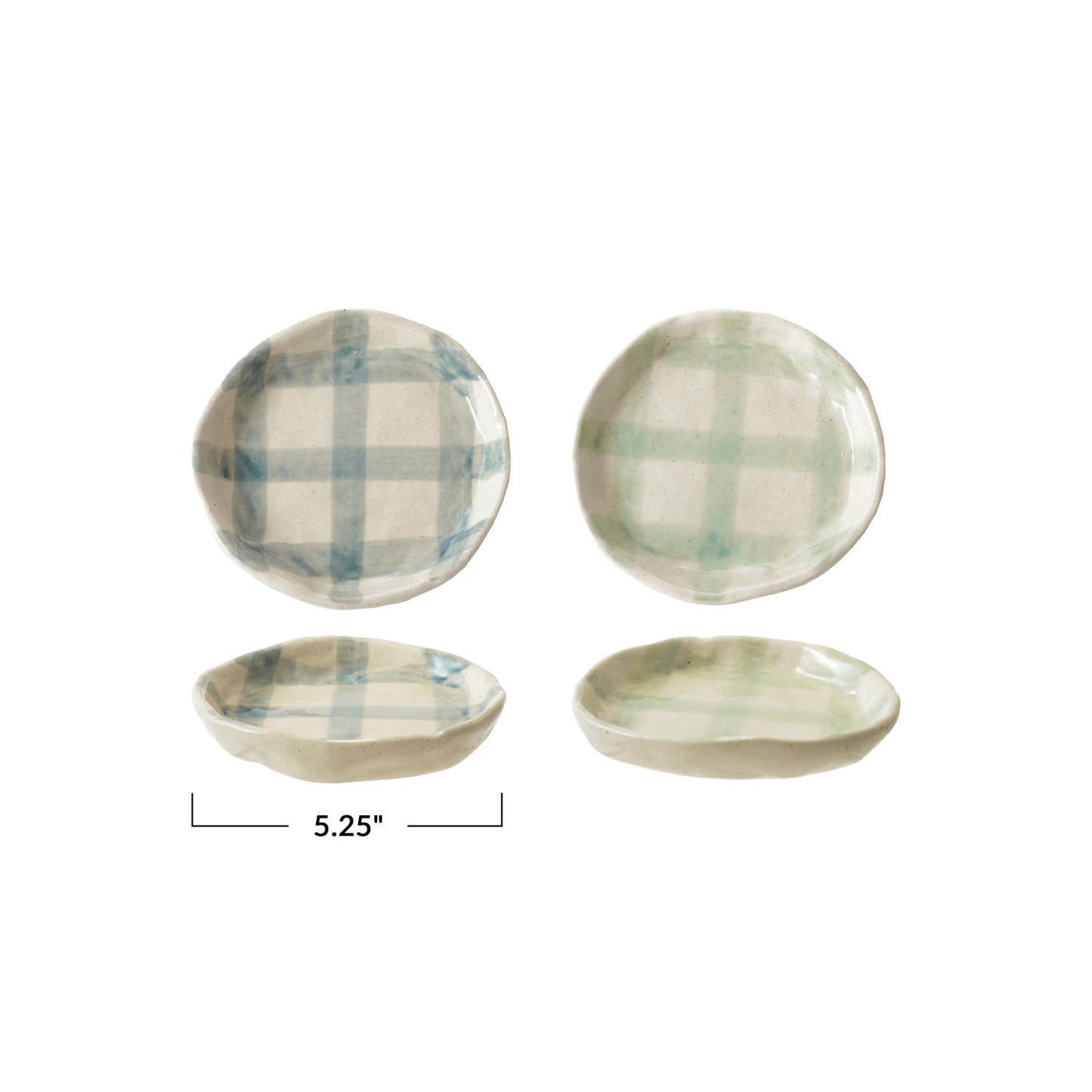 Hand-Painted Stoneware Plate w/ Grid Pattern, Reactive Glaze