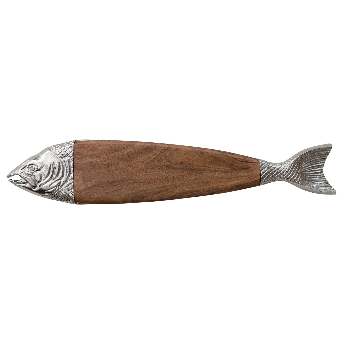 Acacia Wood & Cast Aluminum Fish Shaped Cheese/Serving Board
