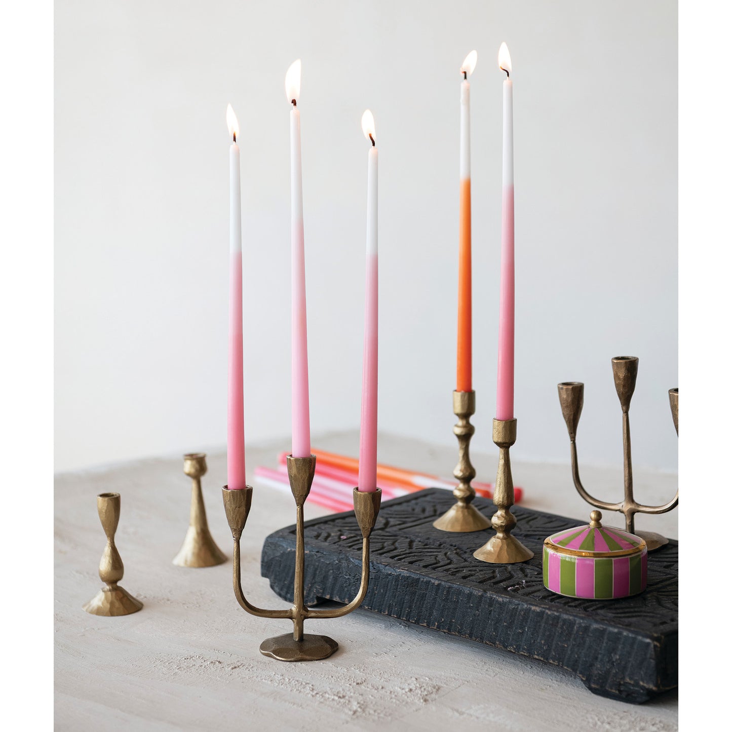 Hand-Forged Iron Candelabra, Antique Brass Finish (Holds (3) 1/2" Tapers)