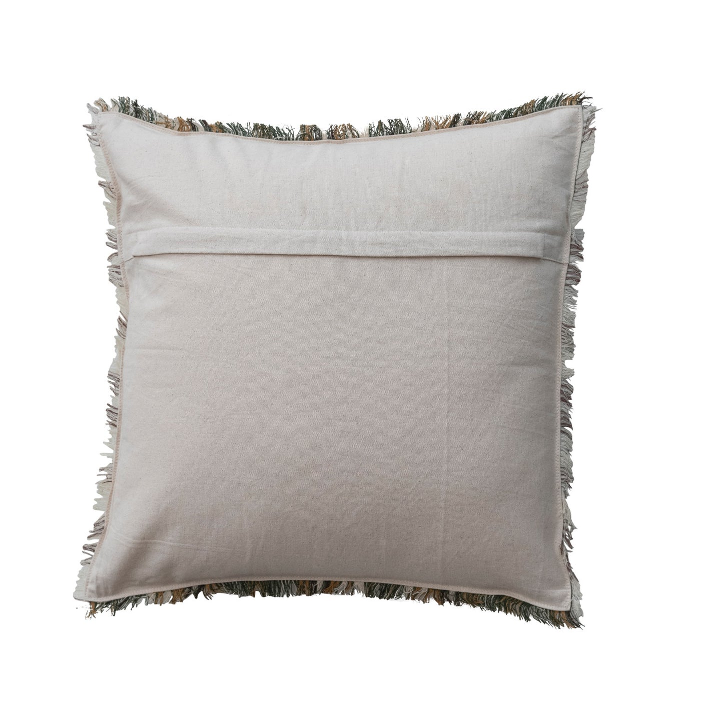 Square Woven Linen & Cotton Pillow with Plaid Pattern & Eyelash Fringe