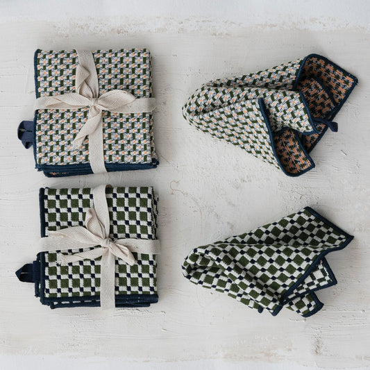 Woven Cotton Dish Cloths with Stitched Edge, Set of 3 Tied with Cotton Tape, 2 Styles