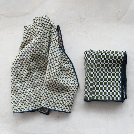 Woven Cotton Tea Towel with Pattern & Stitched Edge, 2 Styles