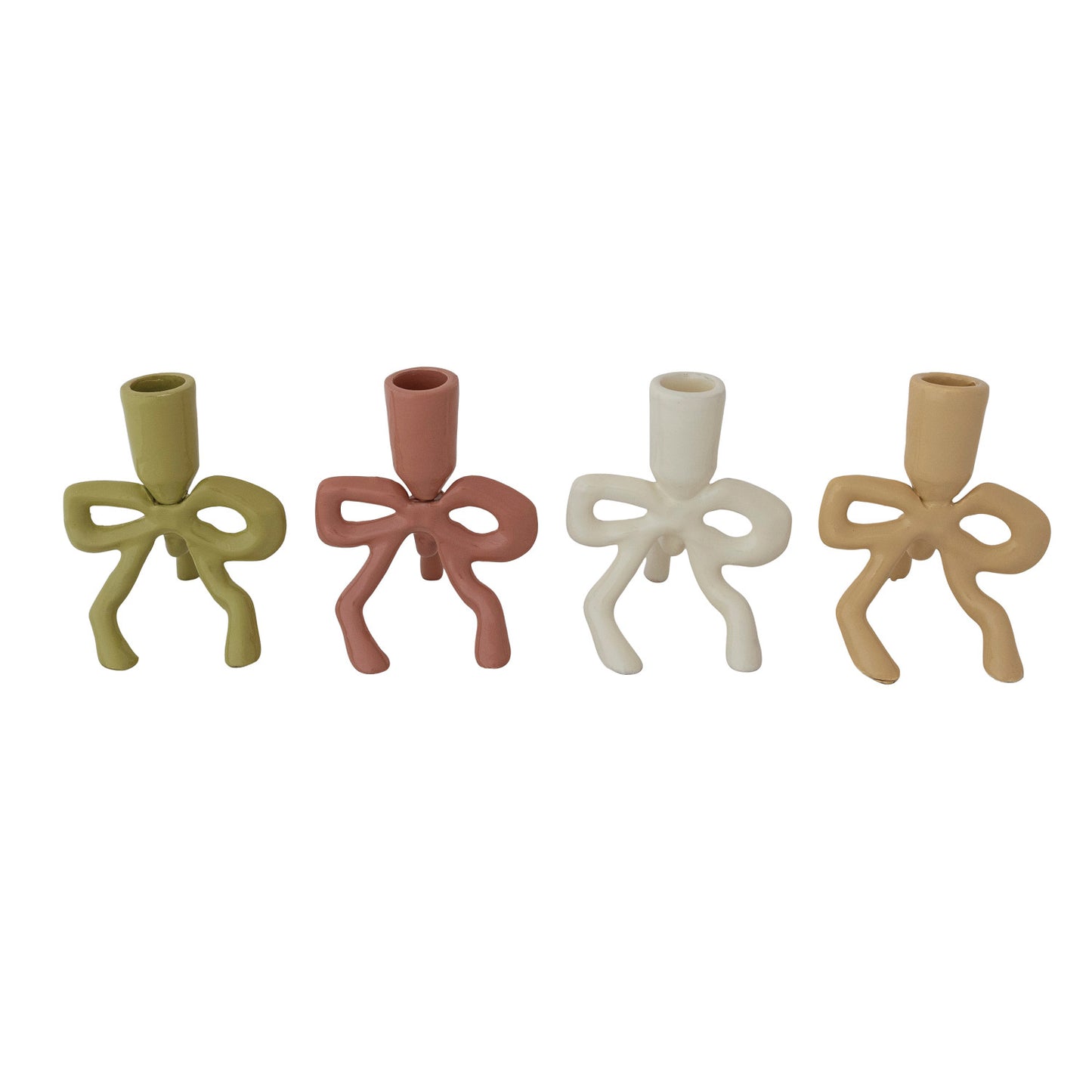 Enameled Cast Aluminum Taper Holder with Bow Shaped Base, 4 Colors