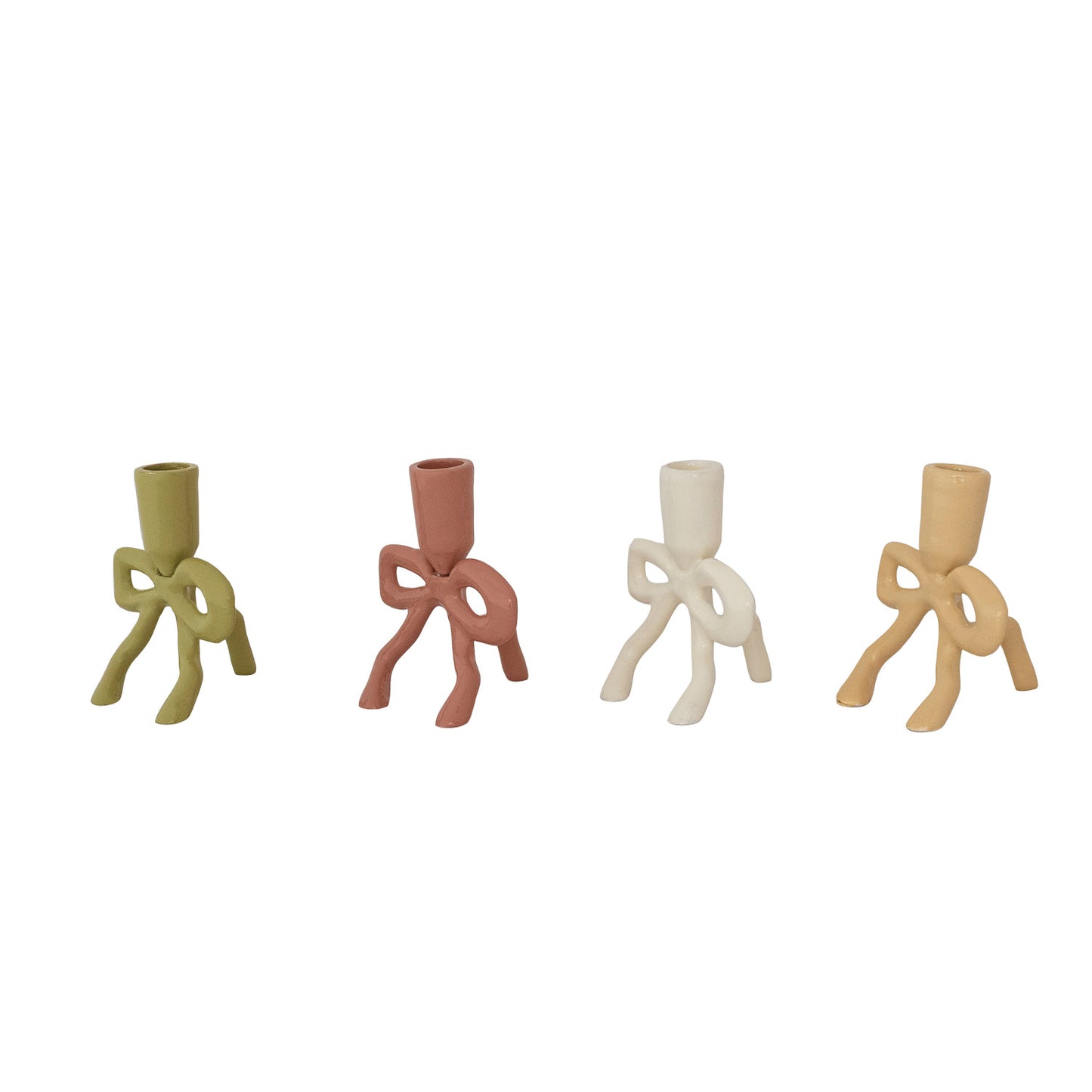 Enameled Cast Aluminum Taper Holder with Bow Shaped Base, 4 Colors