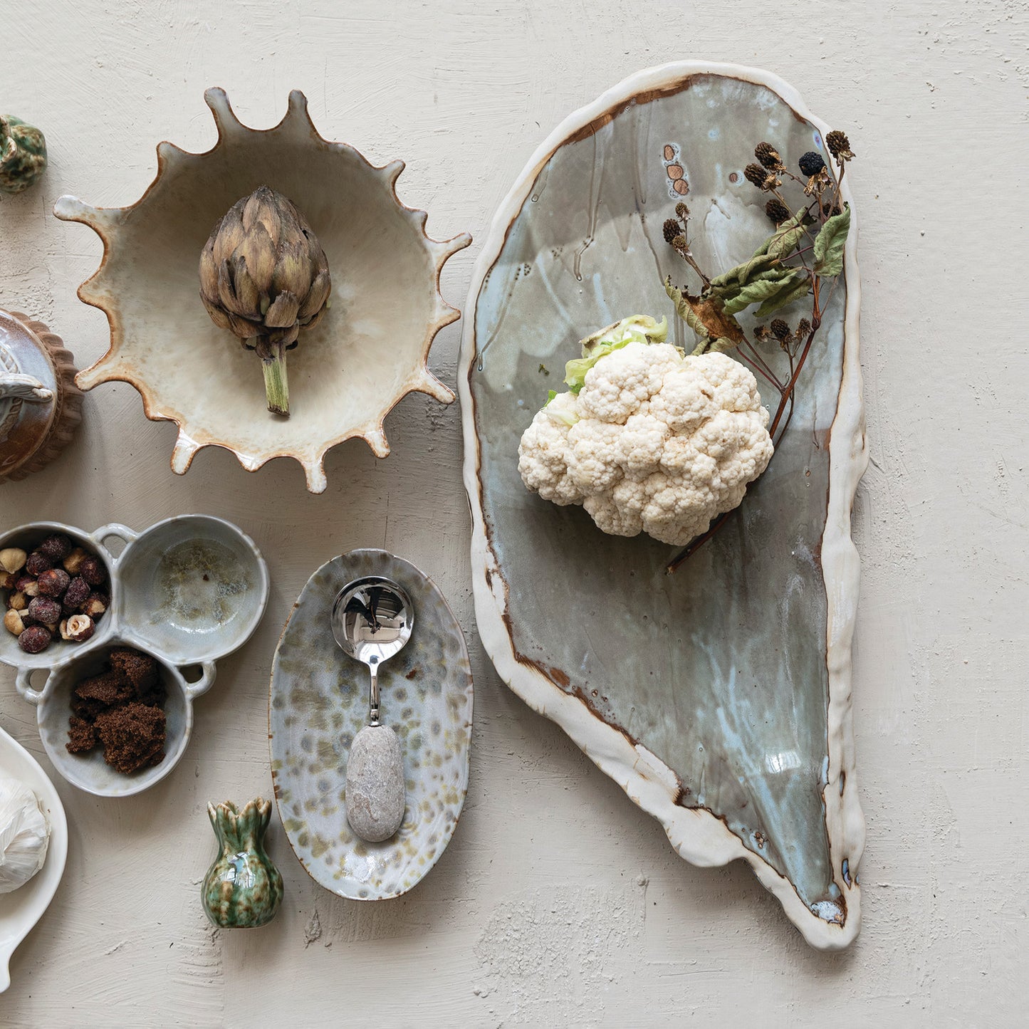 Handmade Stoneware Oyster Shell Shaped Platter