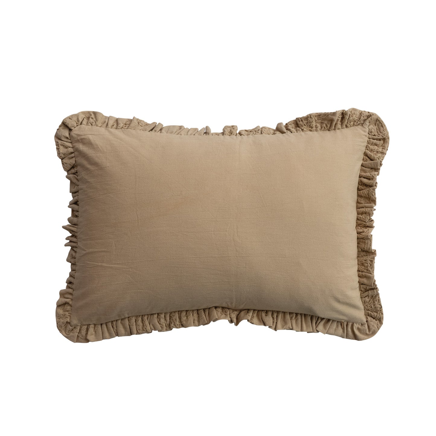 Woven Cotton Lumbar Pillow with Flowers & Ruffle