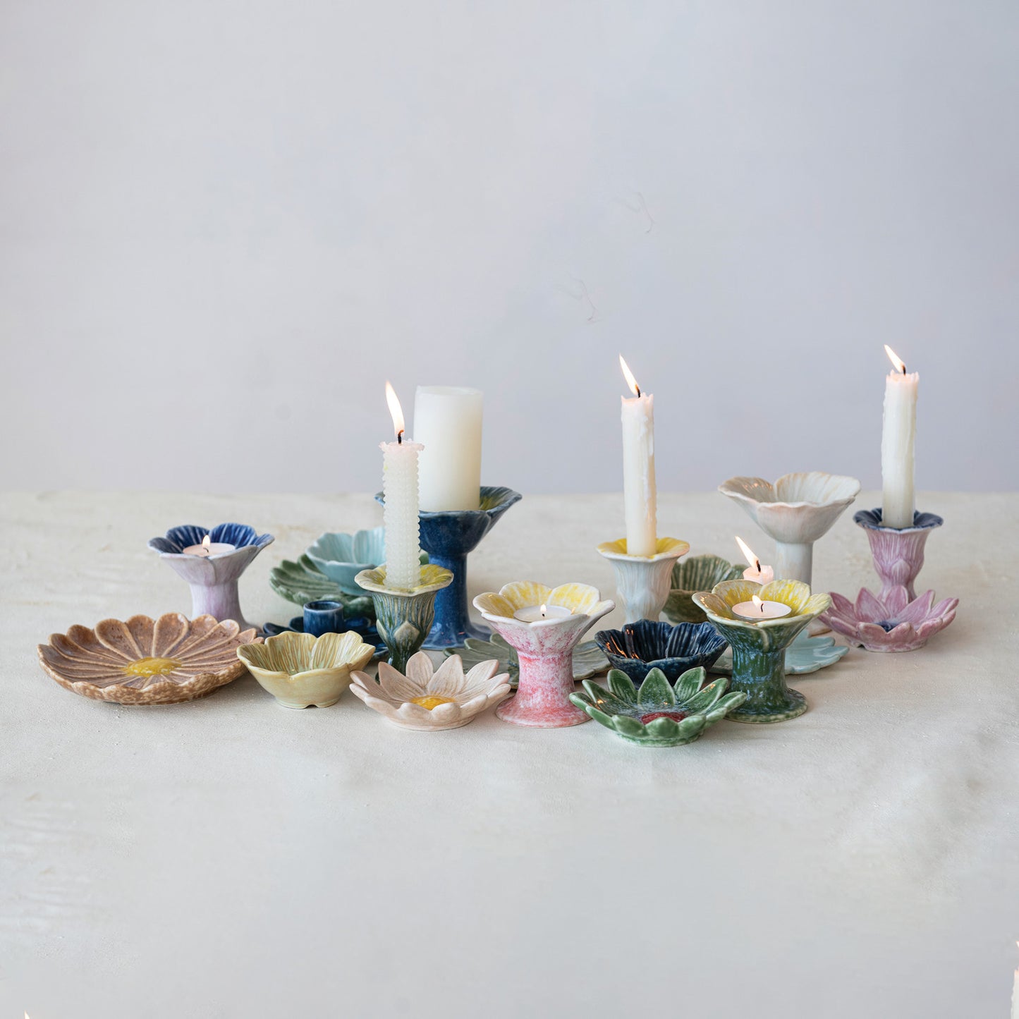 Stoneware Flower Shaped Taper Holder