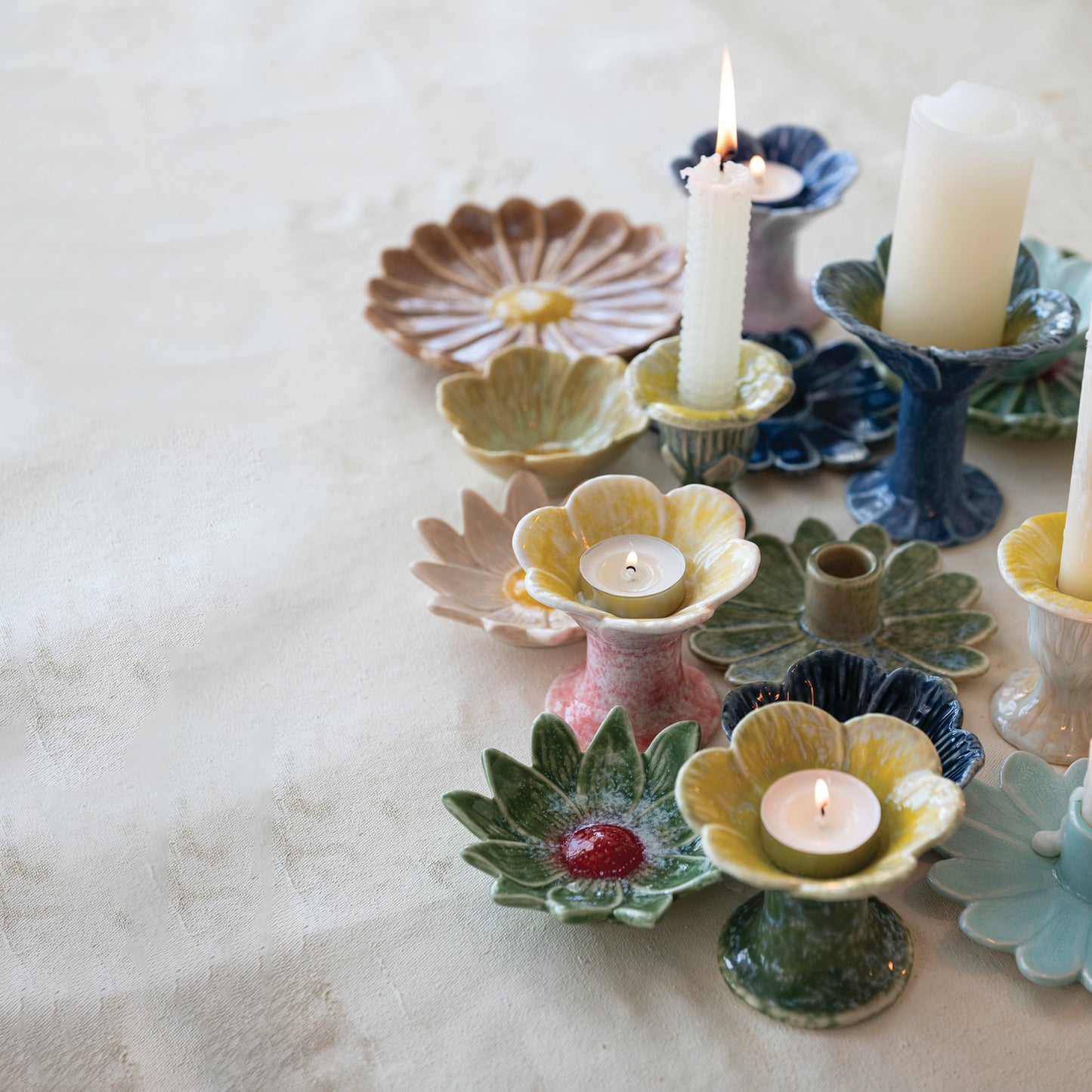 Stoneware Flower Shaped Footed Tealight Holder