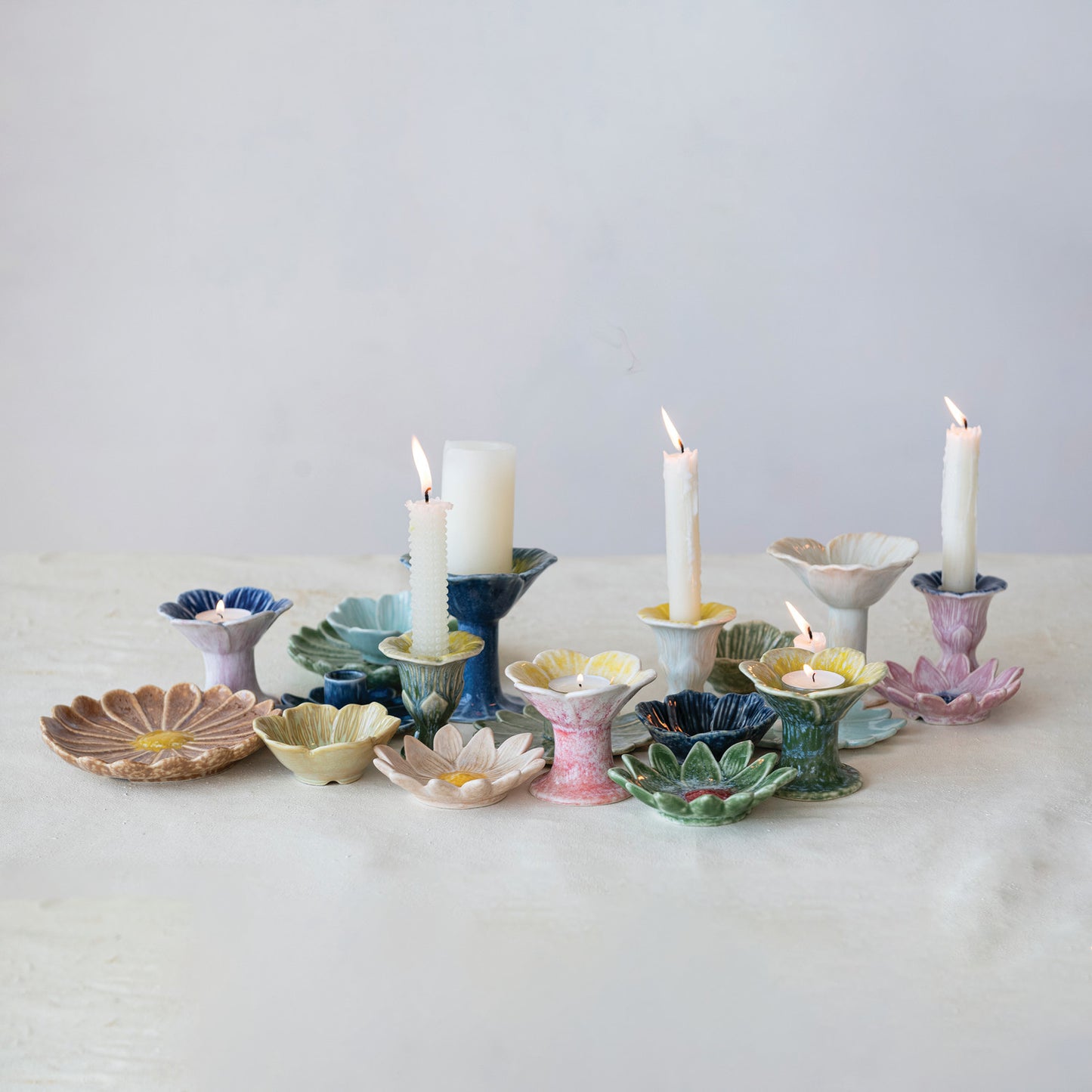 Stoneware Flower Shaped Footed Tealight Holder