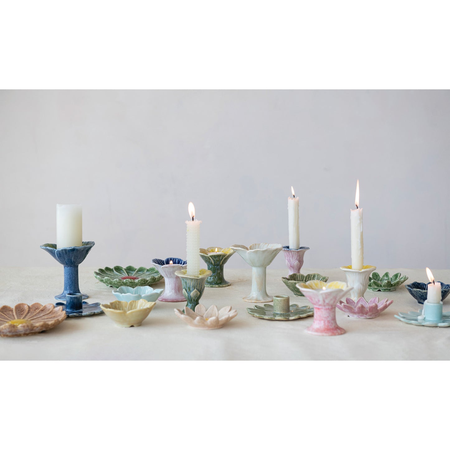Stoneware Flower Shaped Footed Tealight Holder