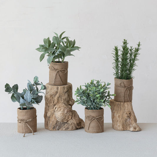 Faux Plant in Burlap Bag with Jute Bow