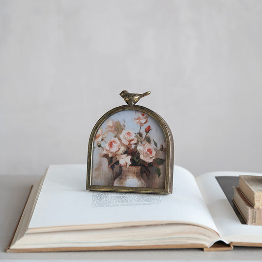 Metal Arched Photo Frame with Bird Finial