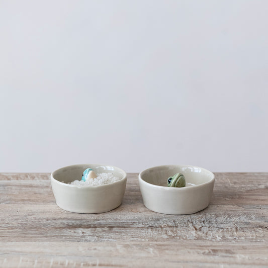 Hand-Painted Stoneware Dish with Frog or Fish Inside