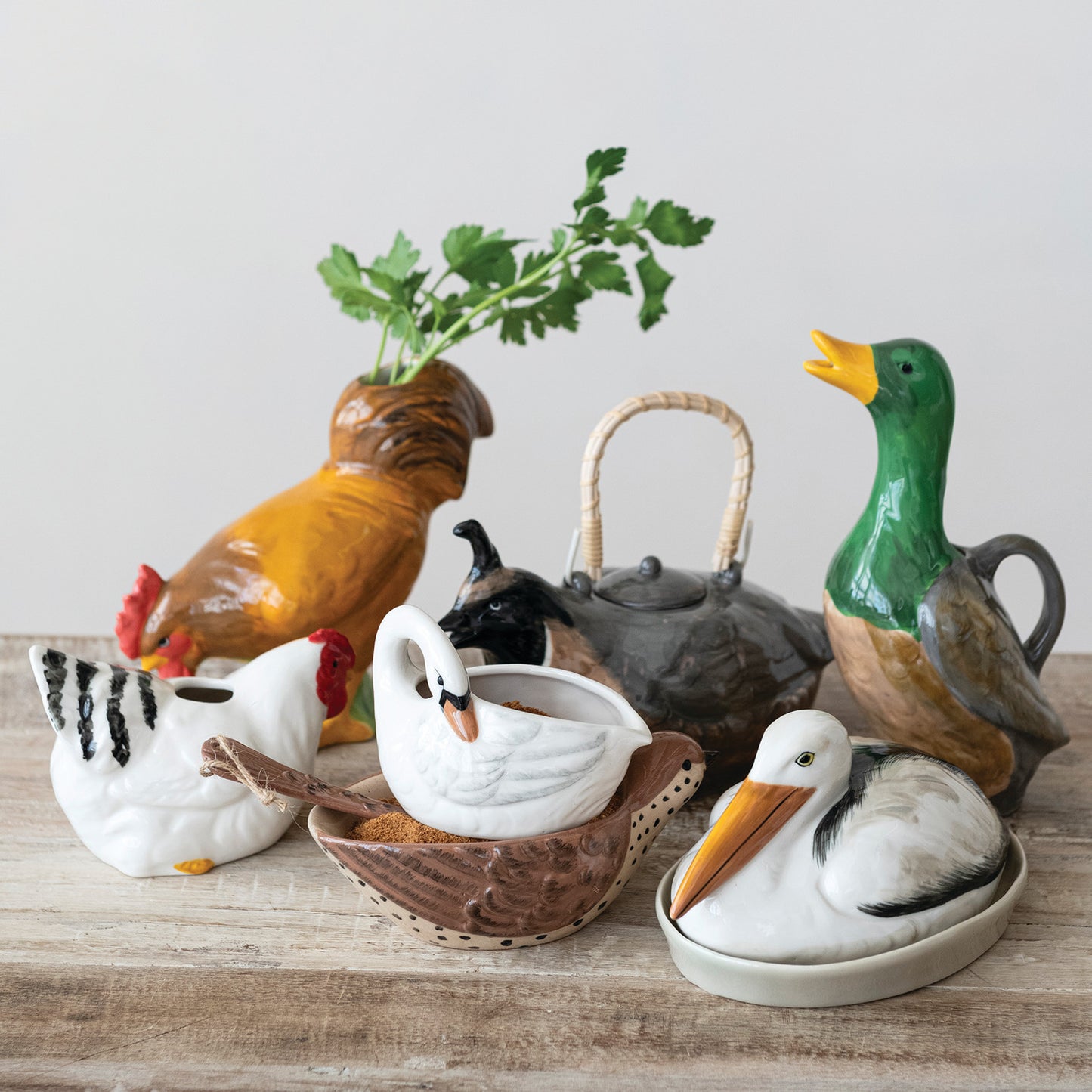 12 oz. Hand-Painted Stoneware Duck Shaped Pitcher