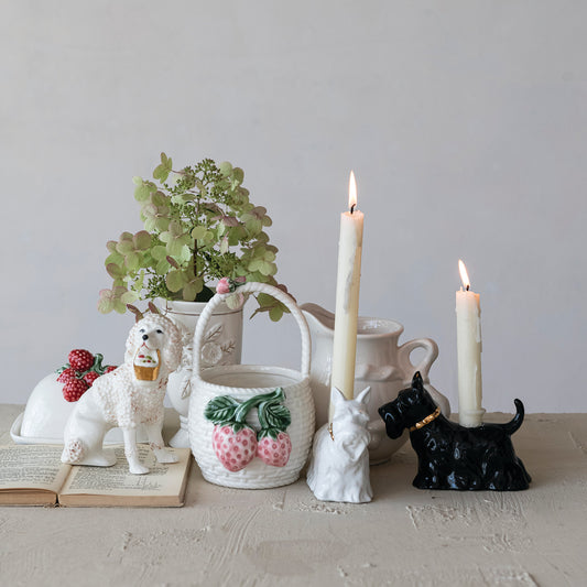 Stoneware Vintage Reproduction Staffordshire Poodle with Basket