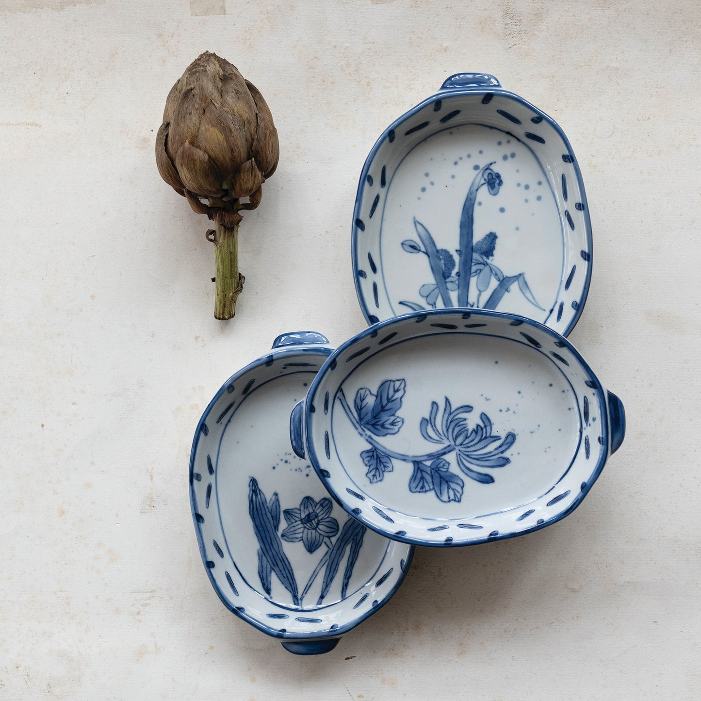 Hand-Painted Stoneware Baker with Handles