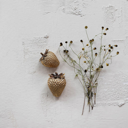 Resin Strawberries, Gold Finish, Set of 2