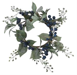 9" Leaf/Berry Candle Ring Green/Blue/Brown