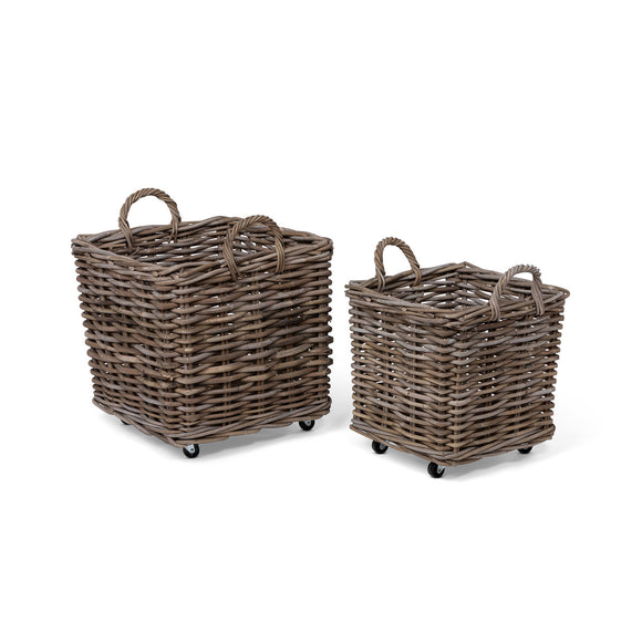 Rattan Woven Square Basket with Casters