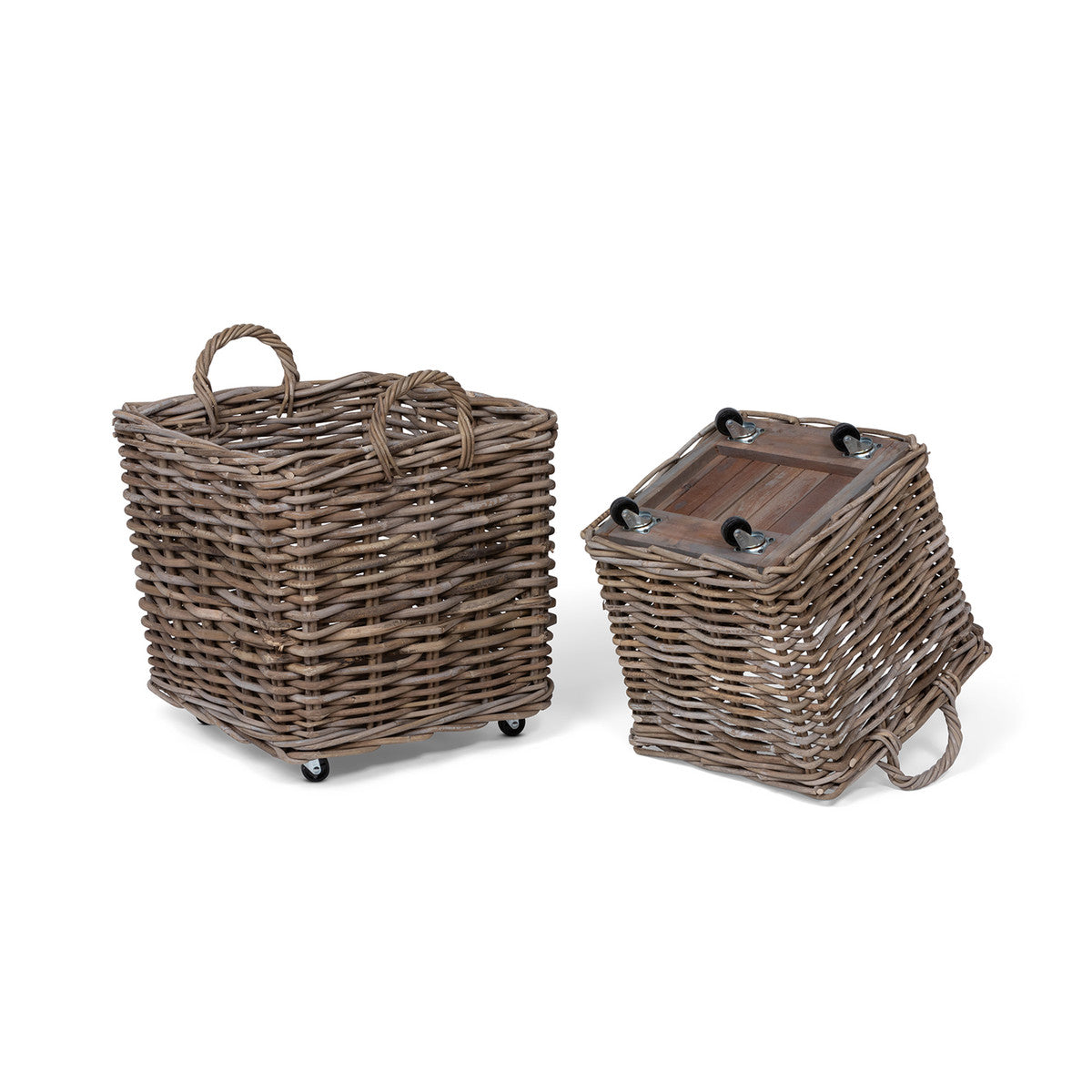 Rattan Woven Square Basket with Casters