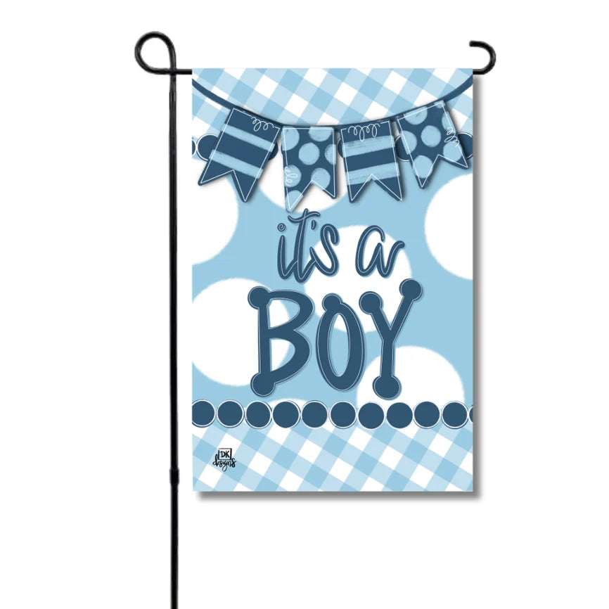 It's A Boy Blue Gingham Garden Flag
