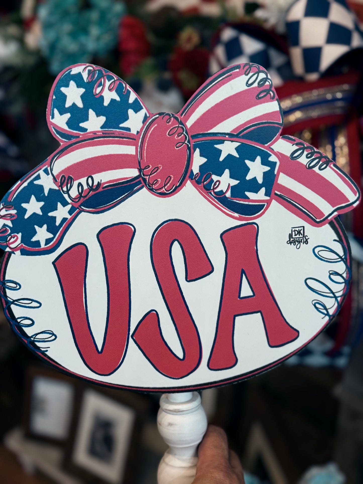 USA w/ Stars & Stripes Bow Topper